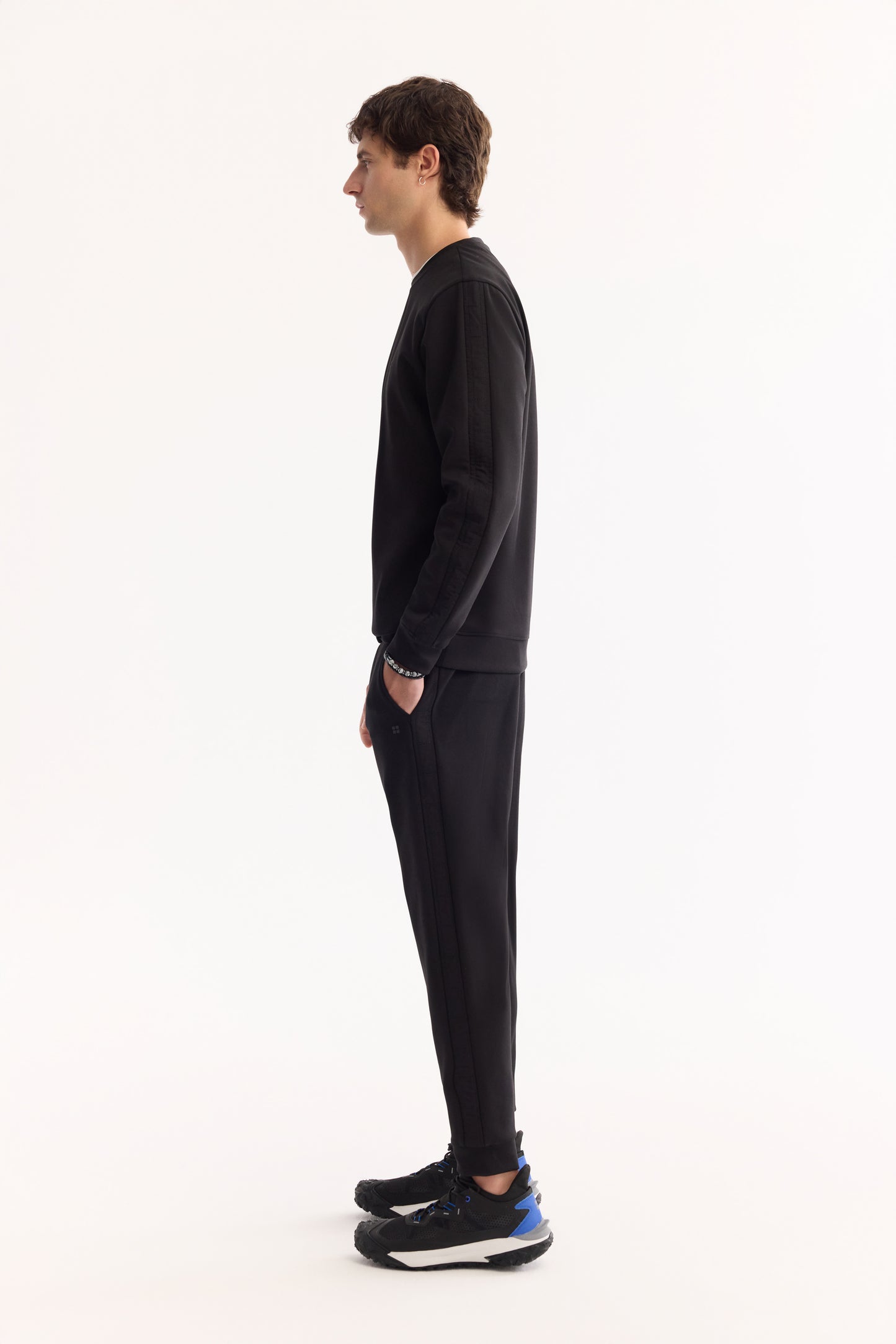 Siyah Enjeksiyon Baskılı Interlok Kumaş Eşofman Alt