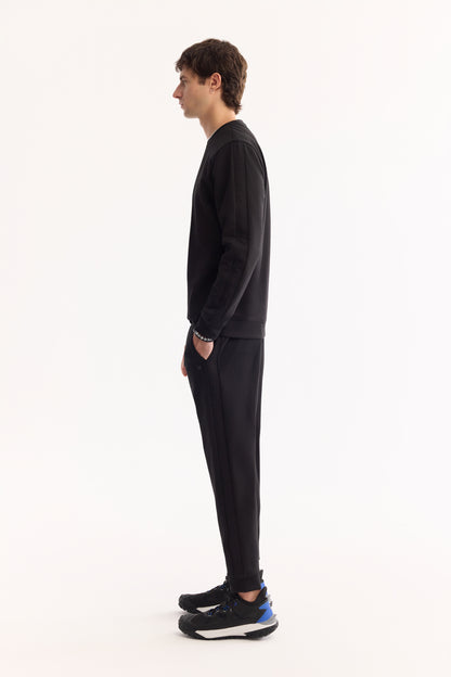 Siyah Enjeksiyon Baskılı Interlok Kumaş Eşofman Alt