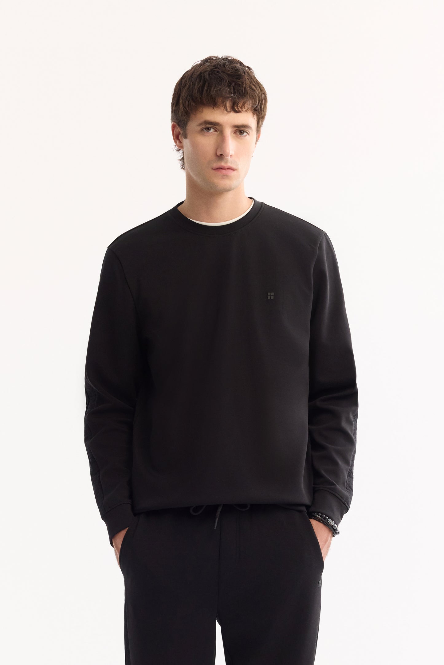 Siyah Enjeksiyon Baskılı Interlok Kumaş Eşofman Alt