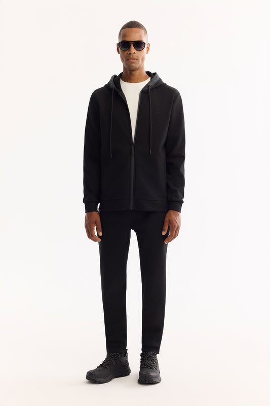 Siyah Nervürlü Interlok Kumaş Eşofman Alt