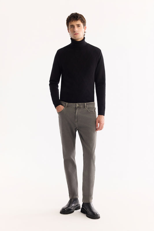 Gri Düz Denim Kumaş Denim Pantolon