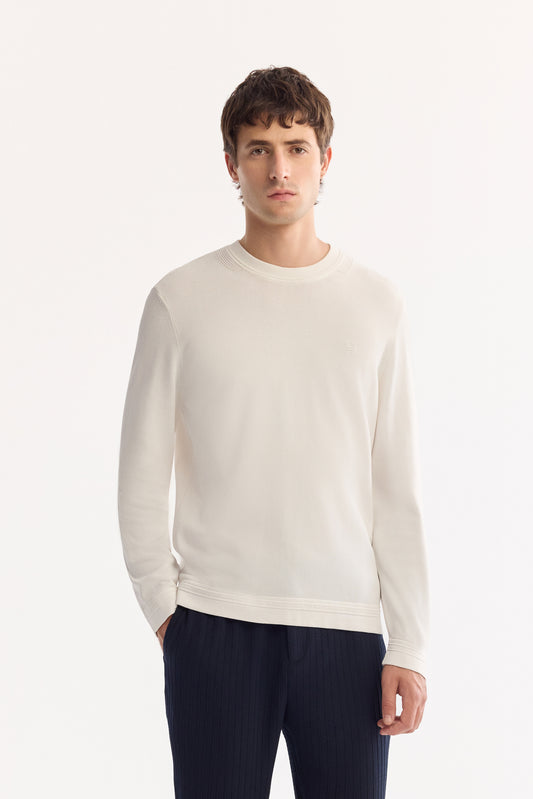 Ekru Bisiklet Yaka Düz Rayon Iplik Kazak