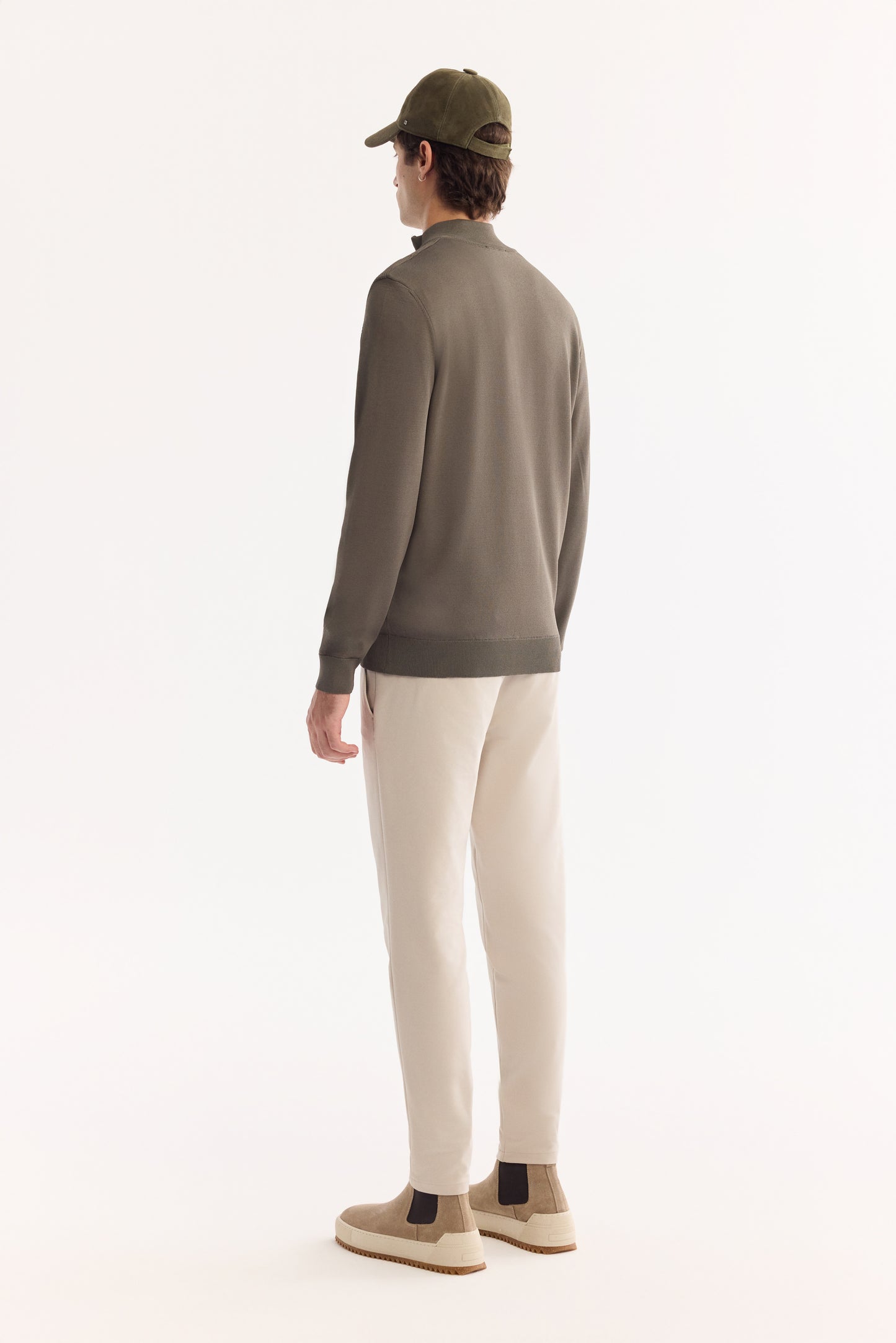 Haki Dik Yaka Fermuarlı Desenli Rayon Iplik Kazak