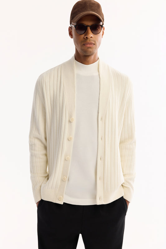 Ekru Şal Yaka Desenli Olimpus Iplik Hırka