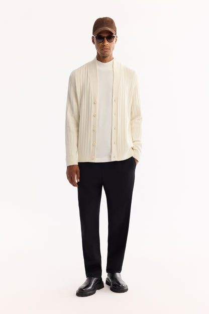 Ekru Şal Yaka Desenli Olimpus Iplik Hırka