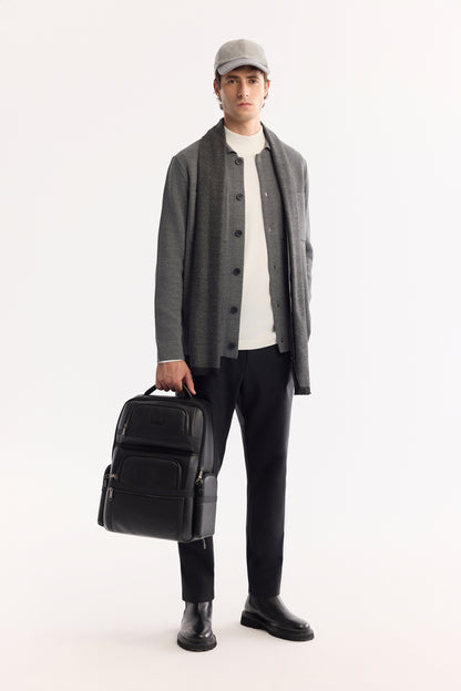 Gri Polo Yaka Tam Boy Düğmeli Düz Yün/akrilik Iplik Hırka