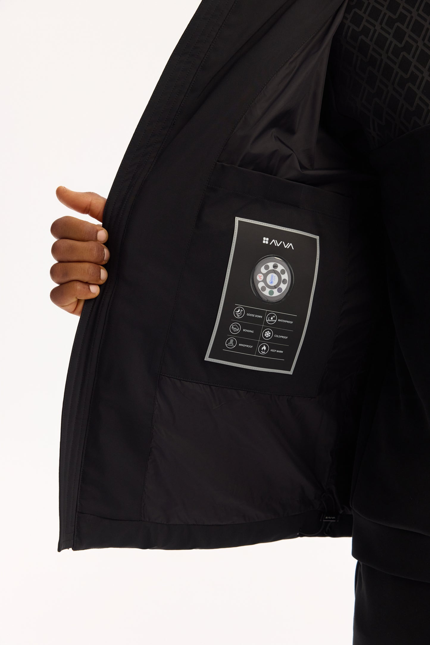 Siyah Takma Çıkma Kapüşonlu Düz Poliamid-elastan Kumaş Mont