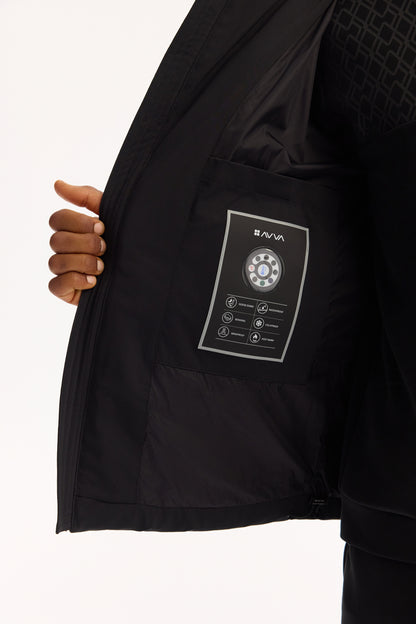 Siyah Takma Çıkma Kapüşonlu Düz Poliamid-elastan Kumaş Mont