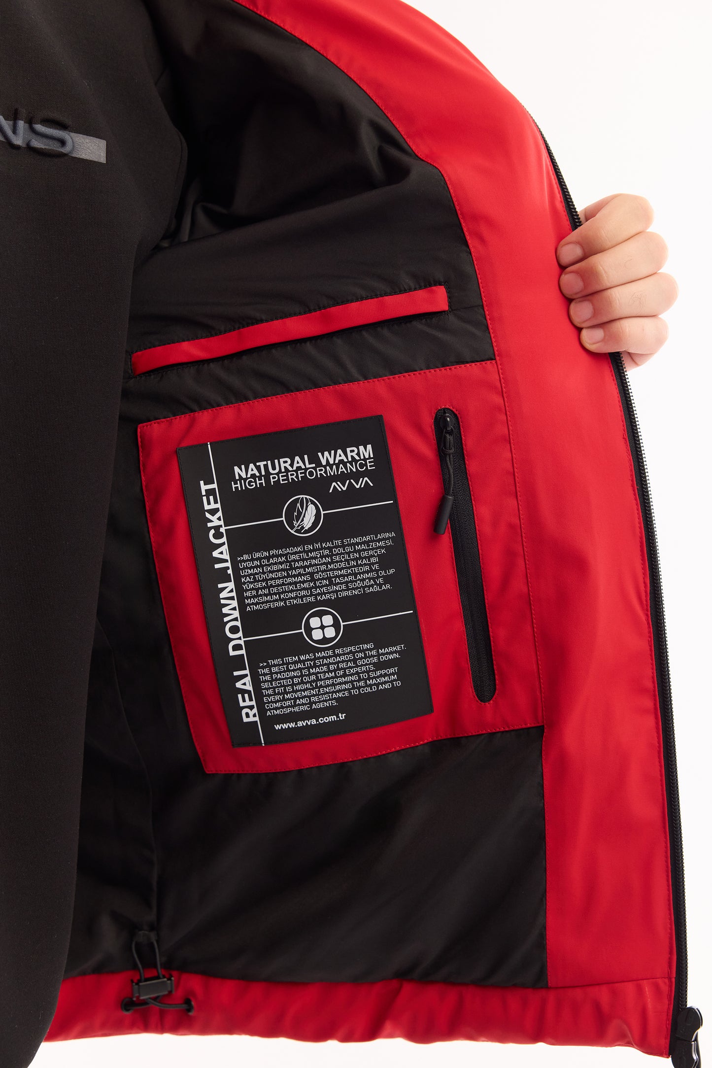 Kırmızı Takma Çıkma Kapüşonlu Düz Poliamid-elastan Kumaş Mont