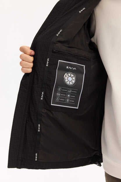 Siyah Takma Çıkma Kapüşonlu Dokulu Polyester Kumaş Mont