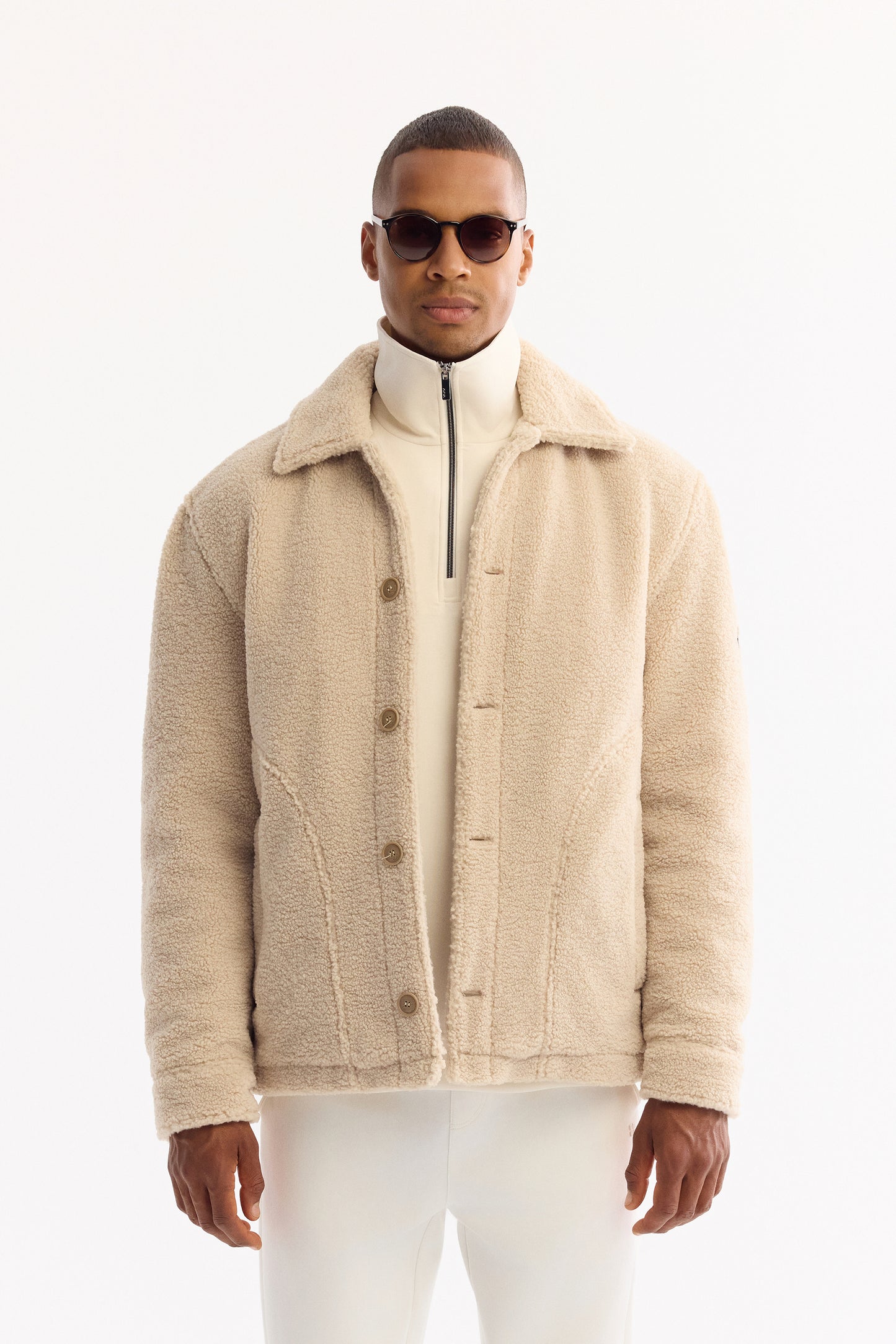 Bej Klasik Yaka Düz Peluş Kumaş Mont