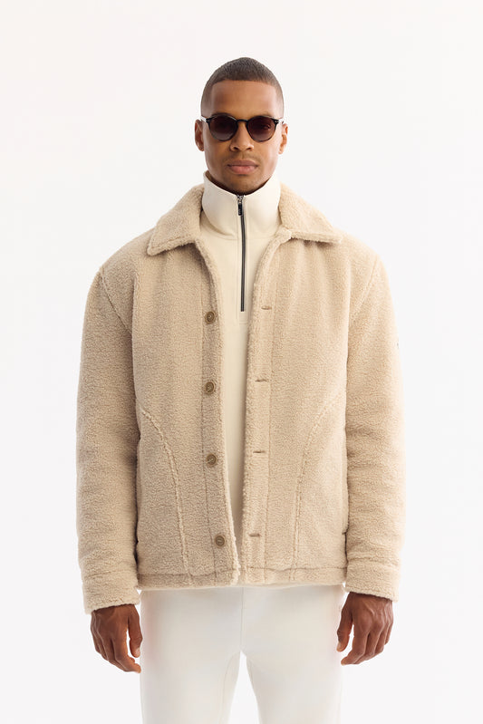 Bej Klasik Yaka Düz Peluş Kumaş Mont