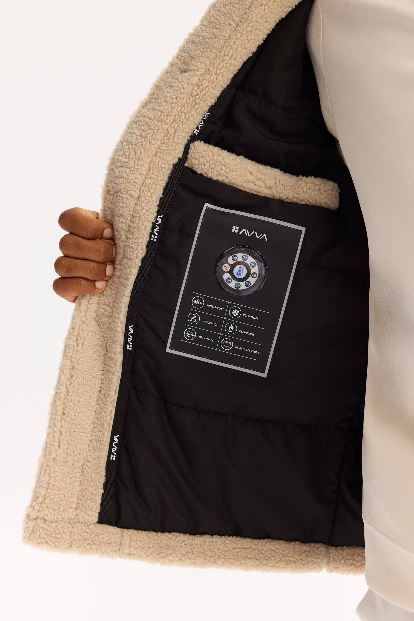 Bej Klasik Yaka Düz Peluş Kumaş Mont