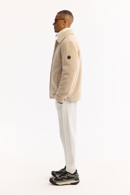 Bej Klasik Yaka Düz Peluş Kumaş Mont