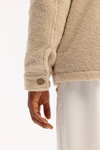 Bej Klasik Yaka Düz Peluş Kumaş Mont