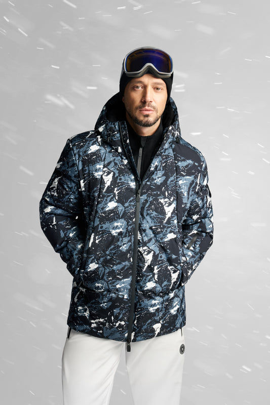 Antrasit-siyah Kapüşonlu Yaka Desenli Polyester Kumaş Mont