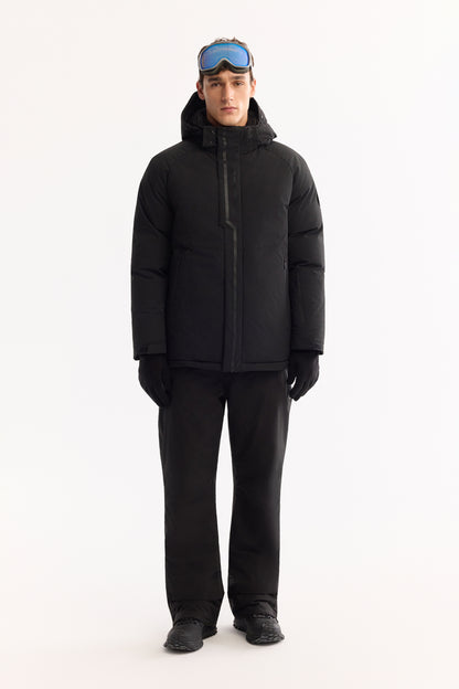 Siyah Takma Çıkma Kapüşonlu Düz Polyester Kumaş Mont