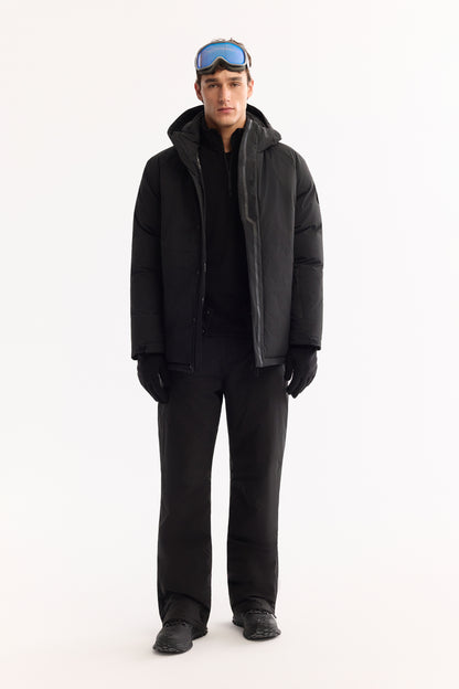 Siyah Takma Çıkma Kapüşonlu Düz Polyester Kumaş Mont