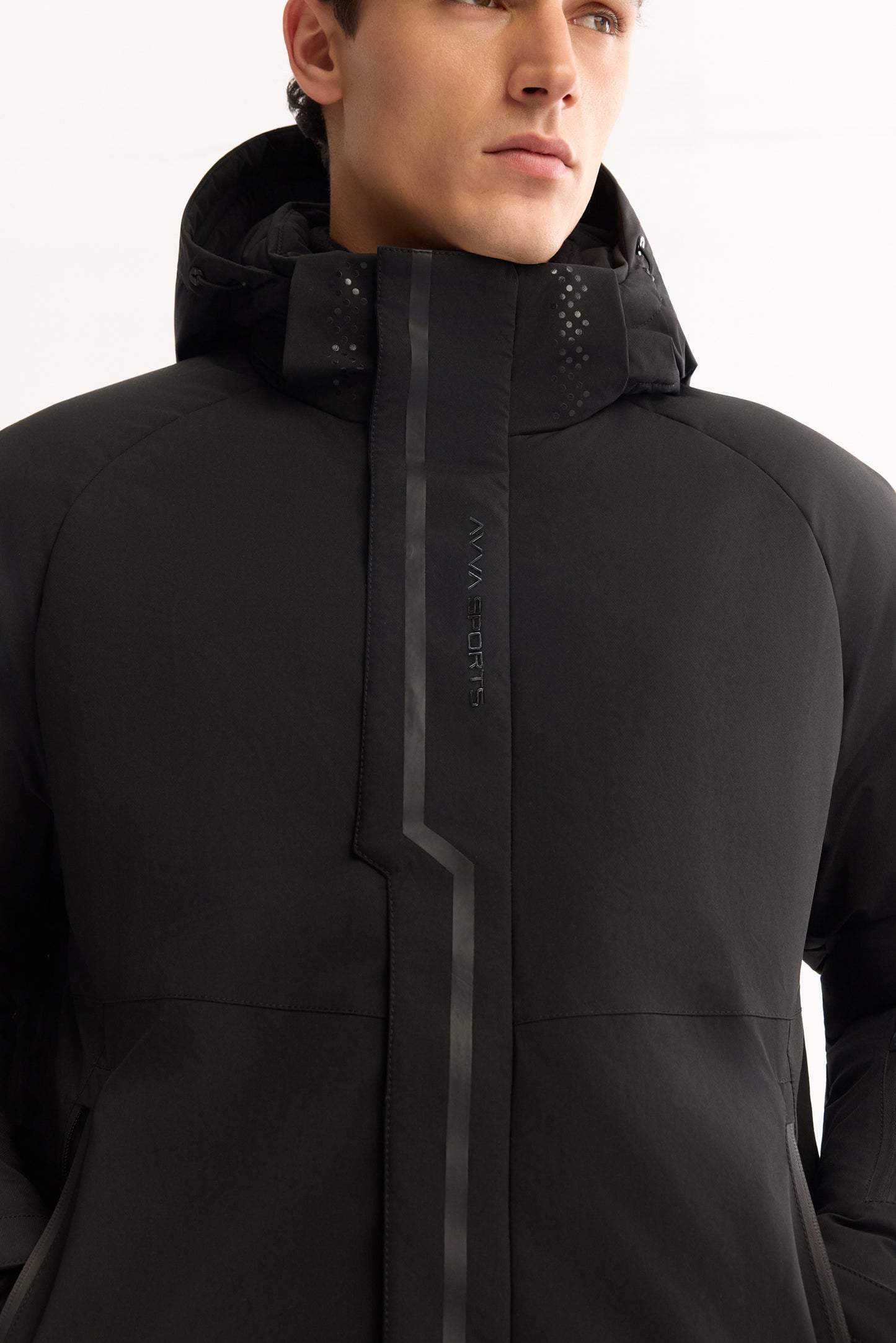 Siyah Takma Çıkma Kapüşonlu Düz Polyester Kumaş Mont