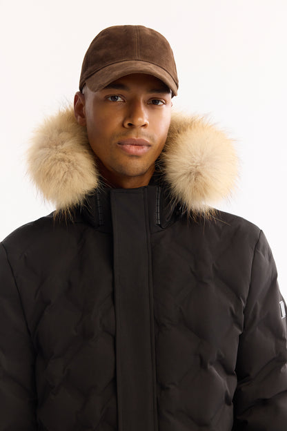 Siyah Takma Çıkma Kapüşonlu Düz Polyester Kumaş Mont