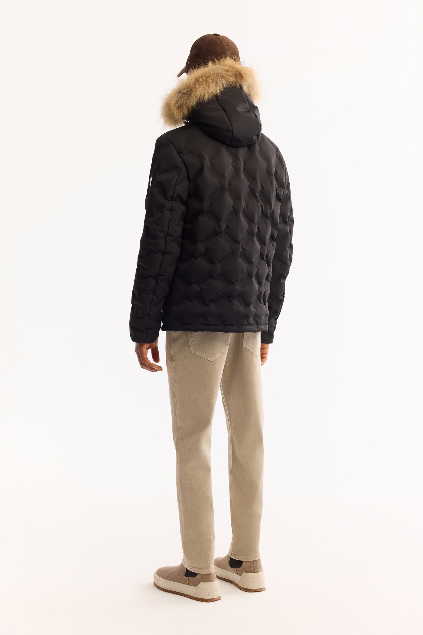 Siyah Takma Çıkma Kapüşonlu Düz Polyester Kumaş Mont