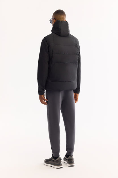 Siyah Kapüşonlu Yaka Düz Polyester Kumaş Mont