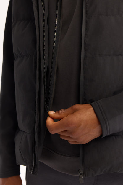 Siyah Kapüşonlu Yaka Düz Polyester Kumaş Mont