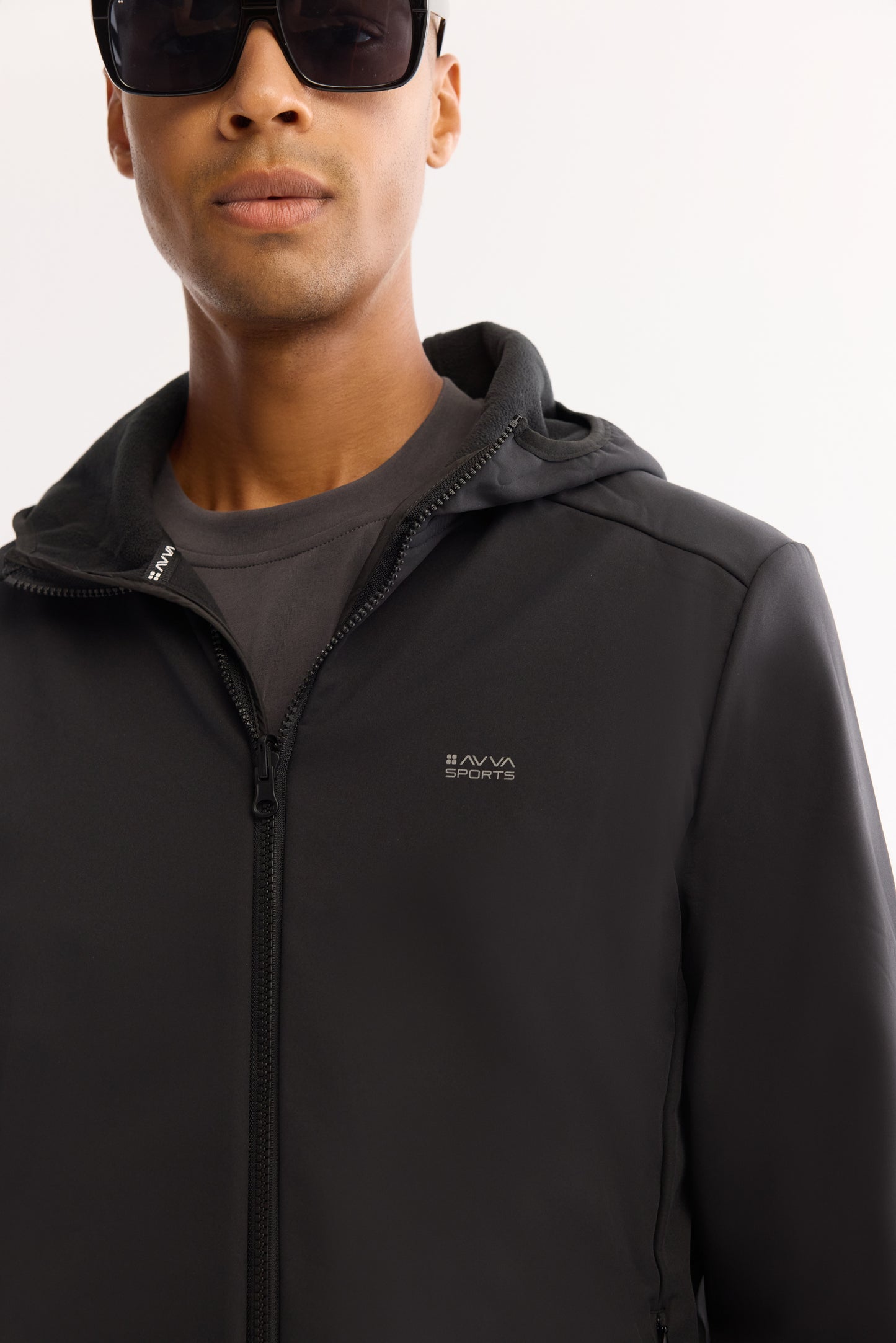 Siyah Kapüşonlu Yaka Düz Polyester Kumaş Mont