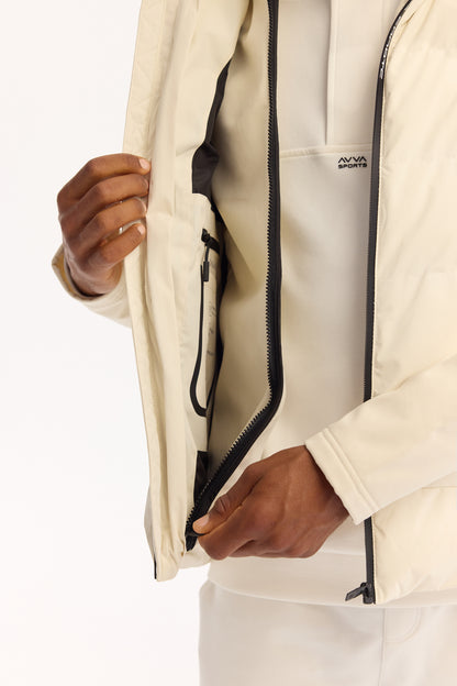 Ekru Kapüşonlu Yaka Düz Polyester Kumaş Mont