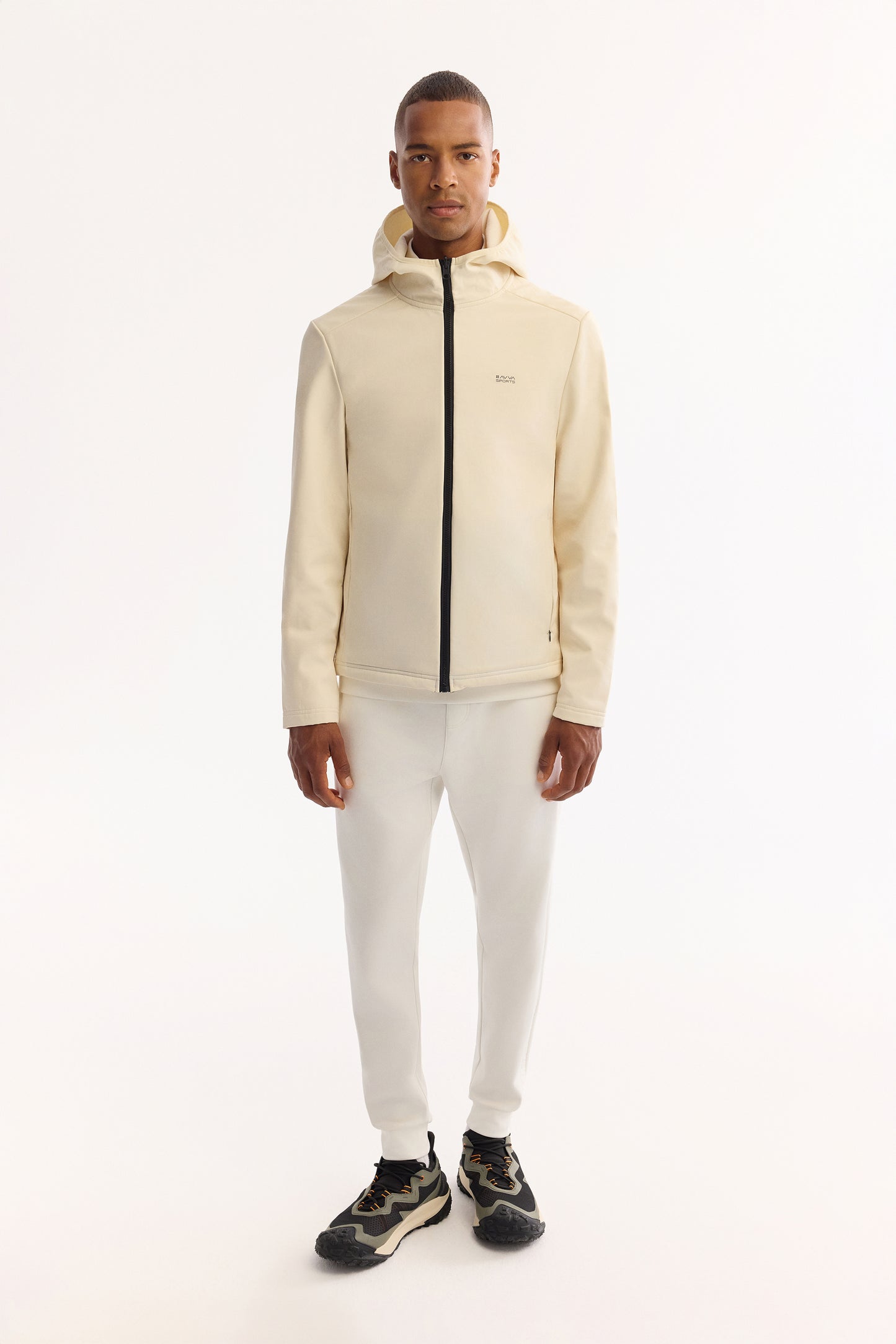 Ekru Kapüşonlu Yaka Düz Polyester Kumaş Mont