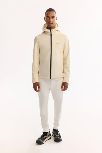 Ekru Kapüşonlu Yaka Düz Polyester Kumaş Mont