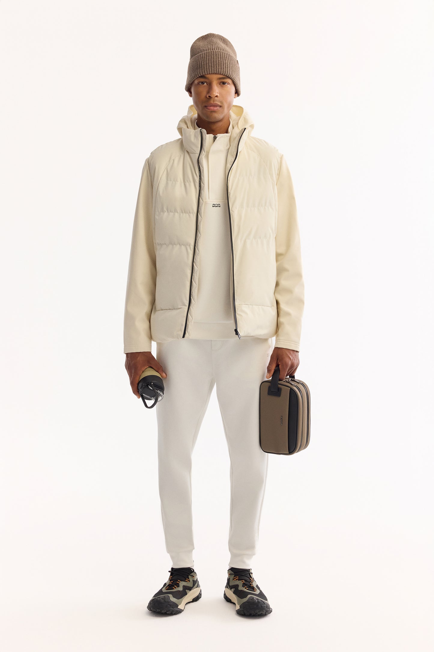 Ekru Kapüşonlu Yaka Düz Polyester Kumaş Mont