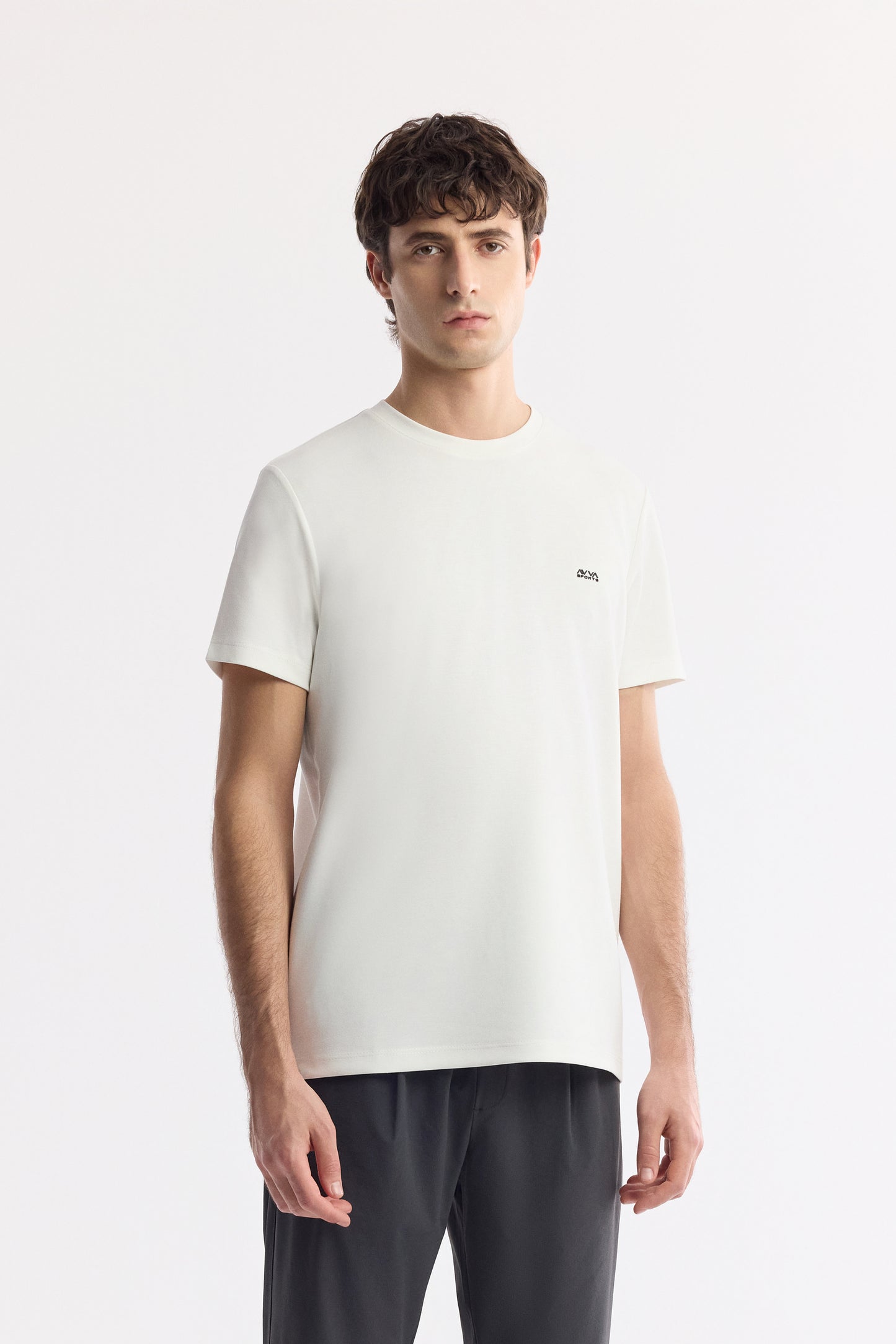 Ekru Bisiklet Yaka Düz Interlok Kumaş T-shirt