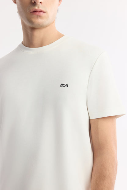 Ekru Bisiklet Yaka Düz Interlok Kumaş T-shirt