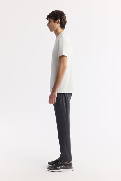 Ekru Bisiklet Yaka Düz Interlok Kumaş T-shirt