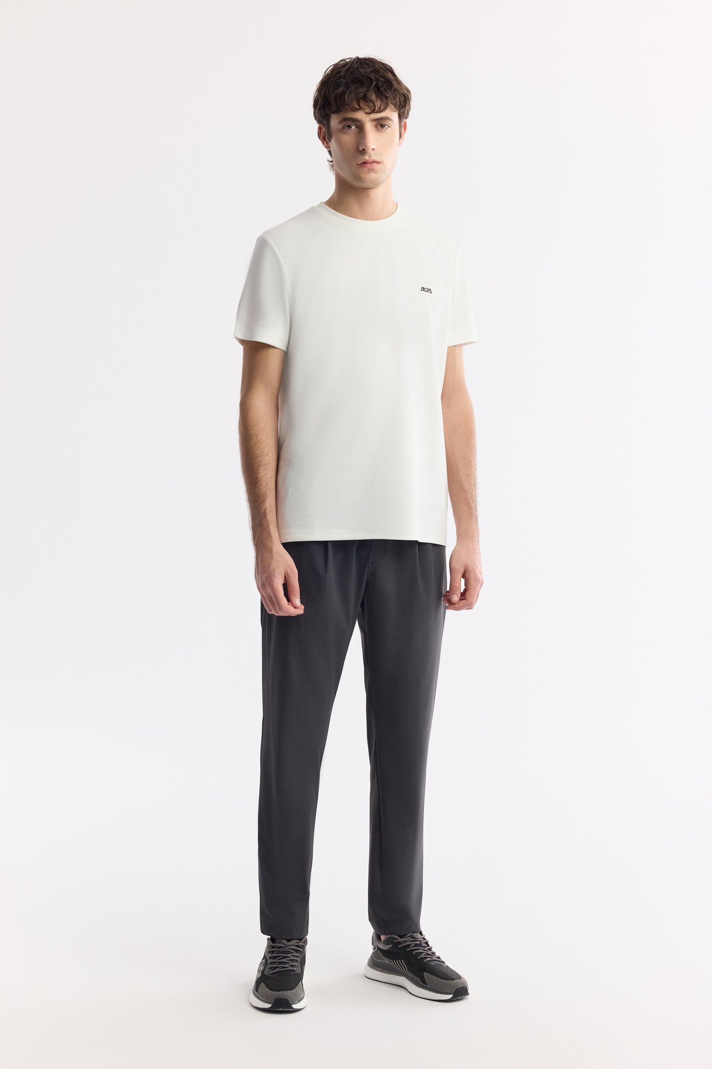 Ekru Bisiklet Yaka Düz Interlok Kumaş T-shirt