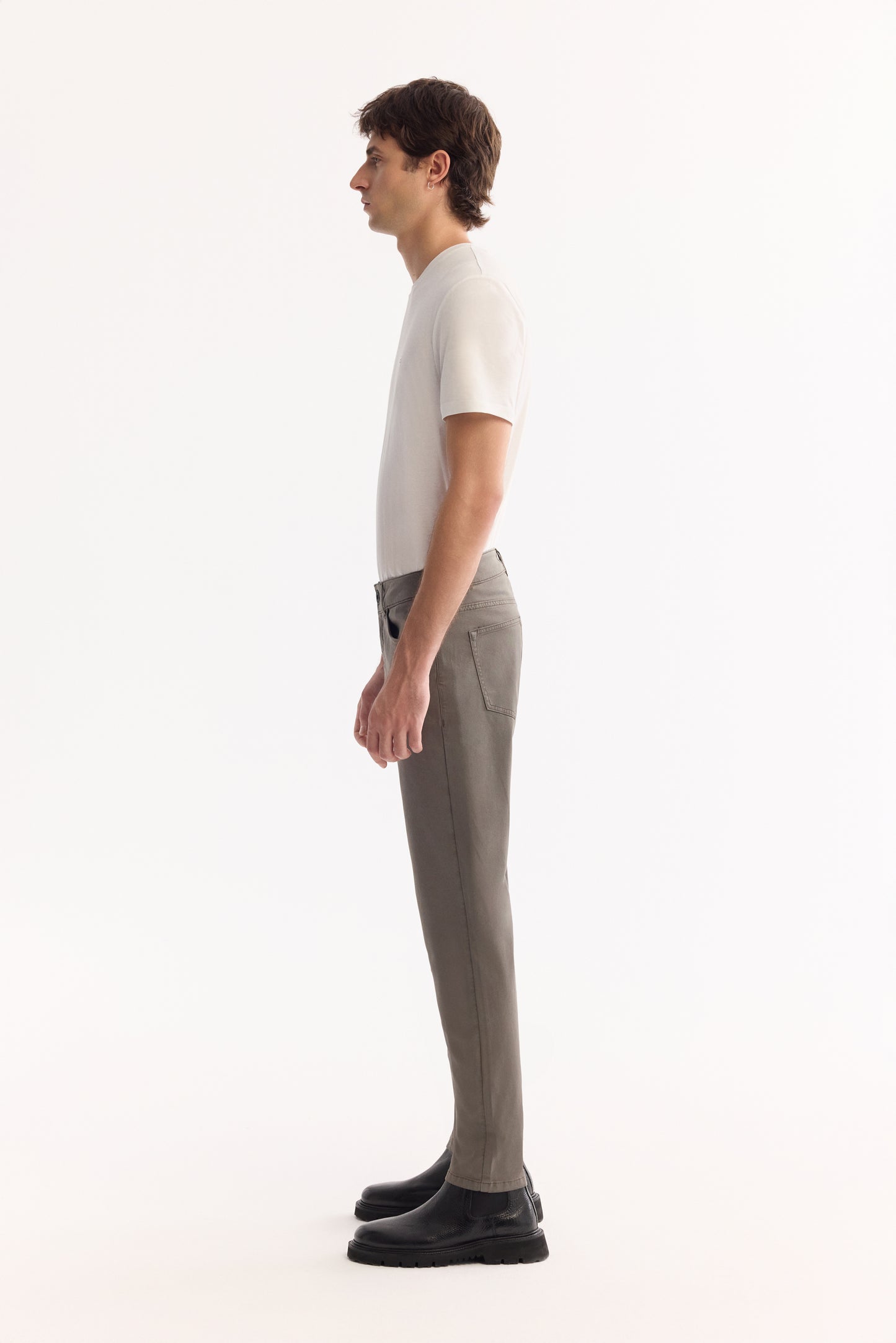 Gri Haki Düz Lyocell Kumaş 5 Cepli