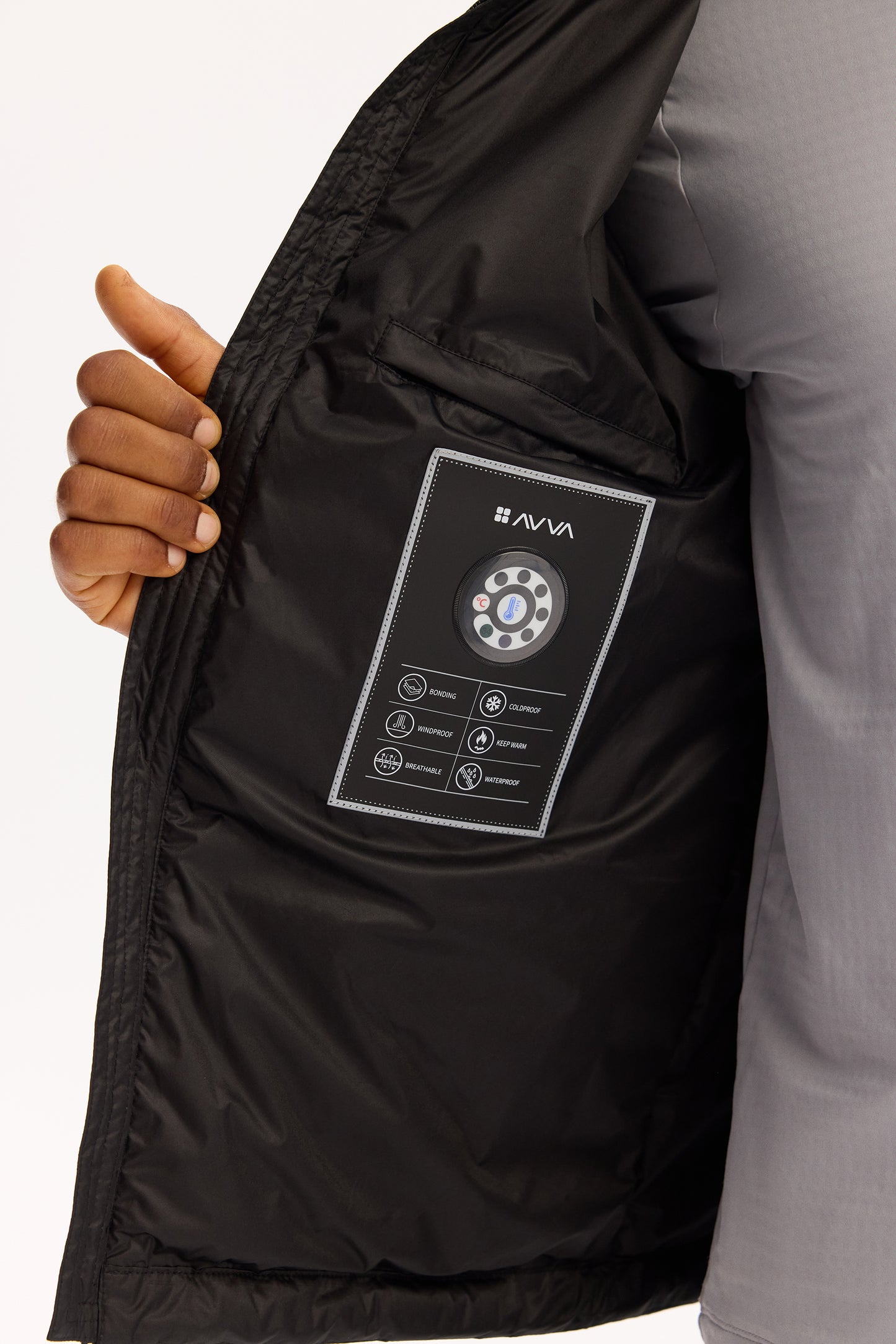 Siyah Dik Yaka Düz Polyester Kumaş Mont