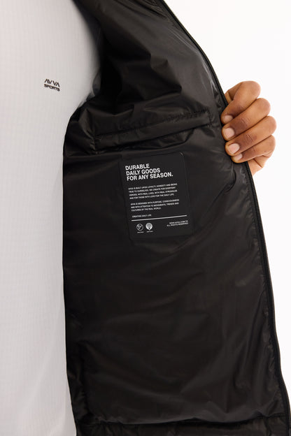 Siyah Dik Yaka Düz Polyester Kumaş Mont