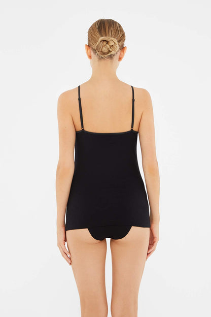 Siyah 2'li Ince Askılı Penye Kadın Atlet