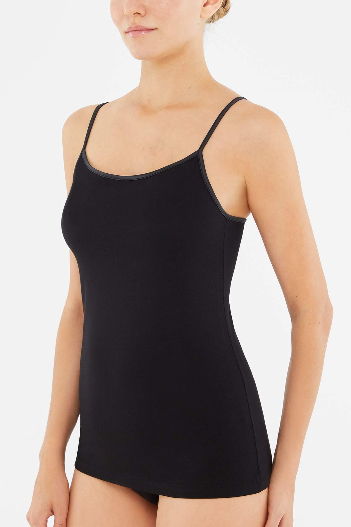 Siyah 2'li Ince Askılı Penye Kadın Atlet