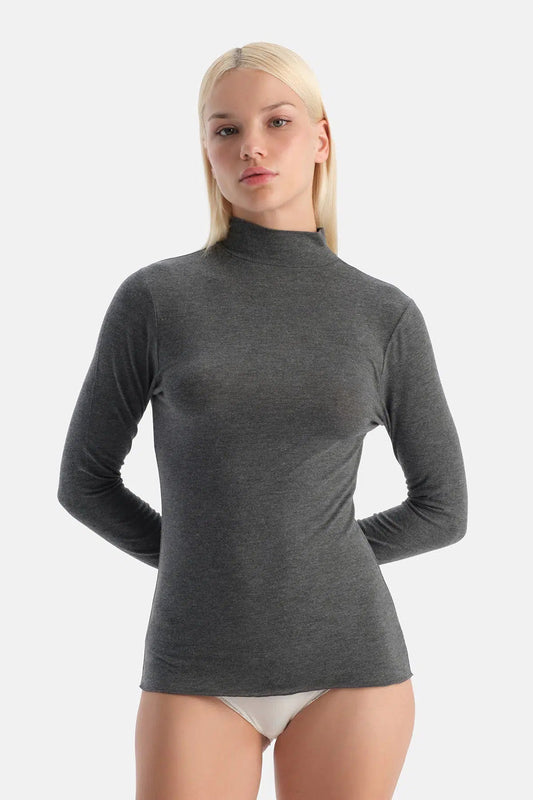 Antrasit Melanj 5118kc Modal Kaşmir Balıkçı Yaka Uzun Kollu Üst