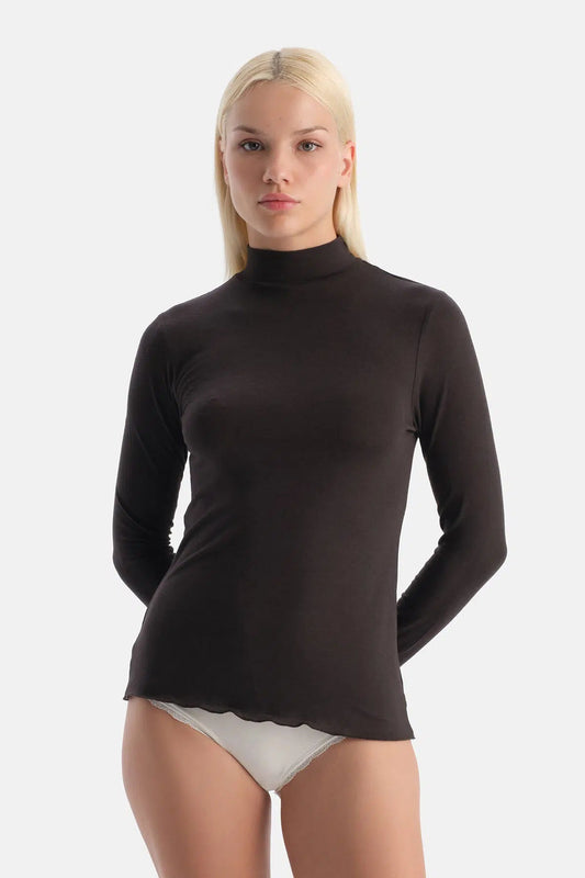 Koyu Kahve 5118kc Modal Kaşmir Balıkçı Yaka Uzun Kollu Üst