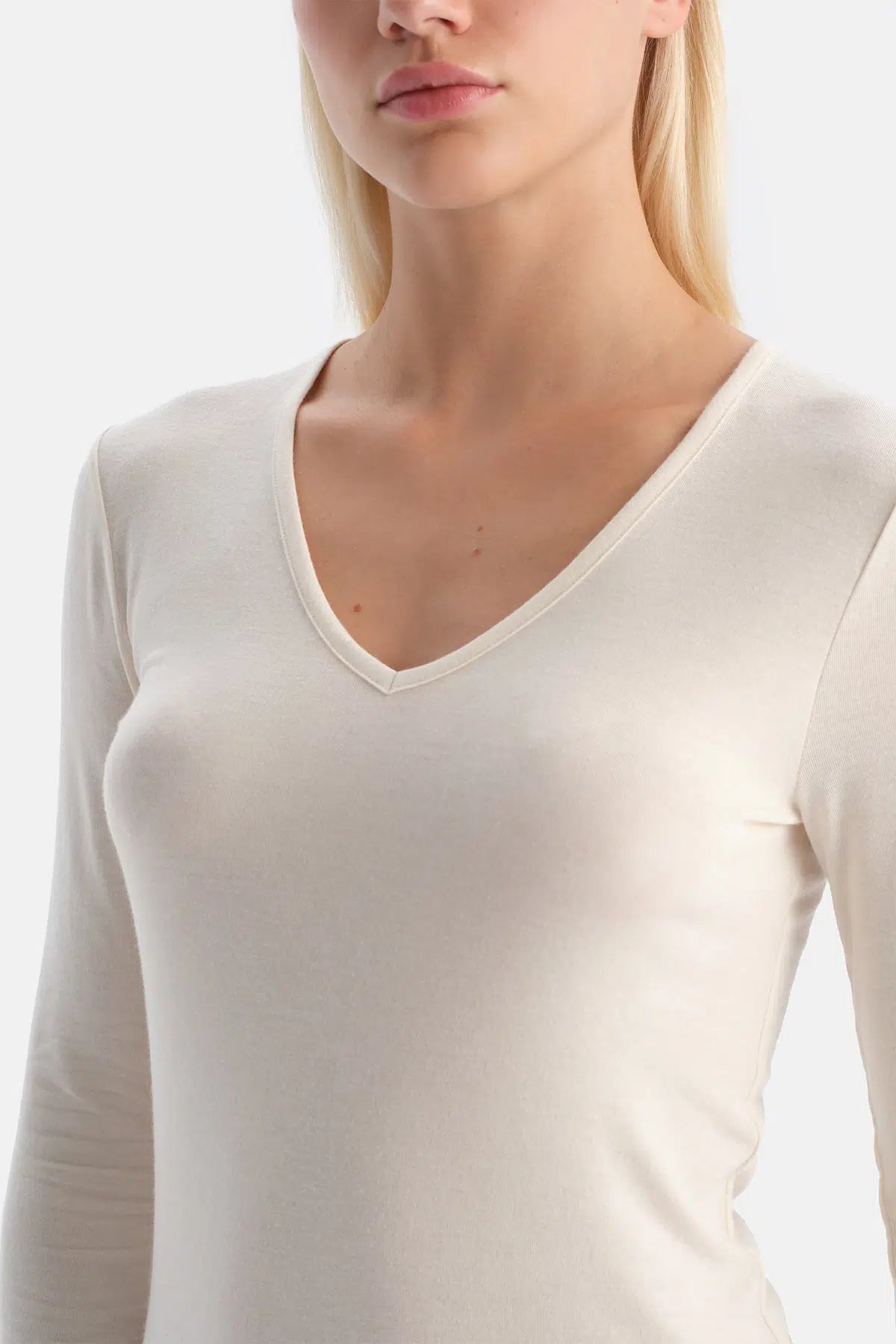 Ekru 5119kc Modal Kaşmir V Yaka Uzun Kollu Üst