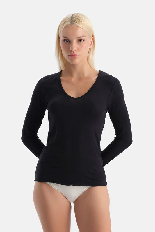 Siyah 5119kc Modal Kaşmir V Yaka Uzun Kollu Üst