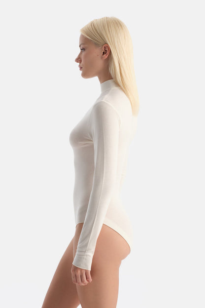 Ekru 5018kc Modal Kaşmir Uzun Kollu Balıkçı Yaka Bodysuıt