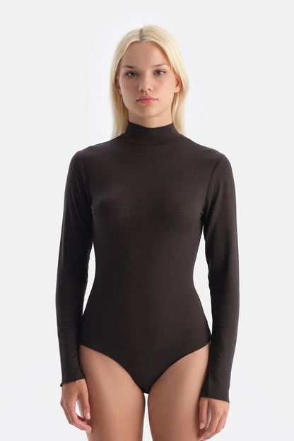 Koyu Kahve 5018kc Modal Kaşmir Uzun Kollu Balıkçı Yaka Bodysuıt