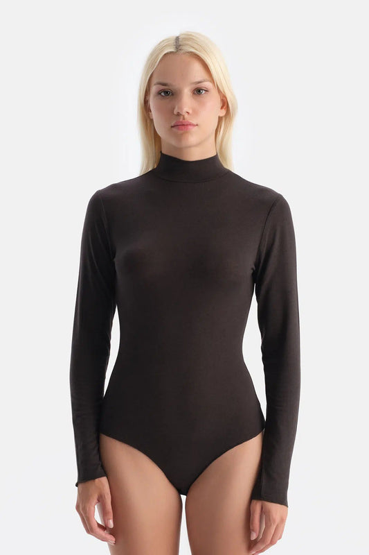 Koyu Kahve 5018kc Modal Kaşmir Uzun Kollu Balıkçı Yaka Bodysuıt