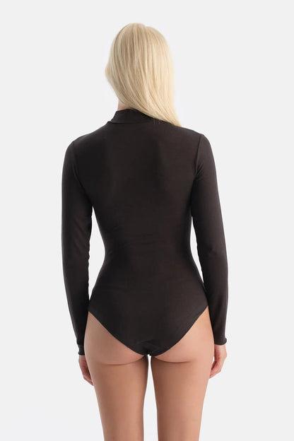 Koyu Kahve 5018kc Modal Kaşmir Uzun Kollu Balıkçı Yaka Bodysuıt