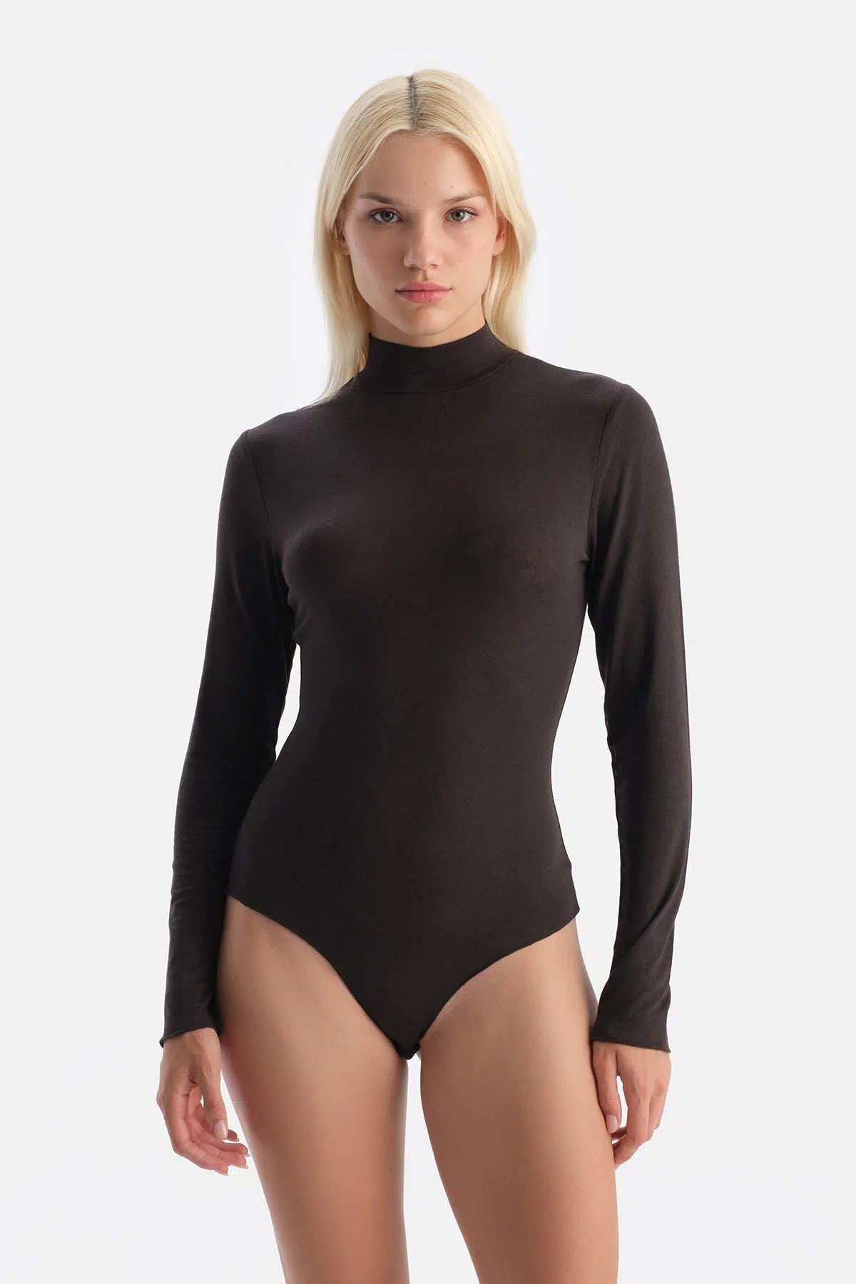 Koyu Kahve 5018kc Modal Kaşmir Uzun Kollu Balıkçı Yaka Bodysuıt